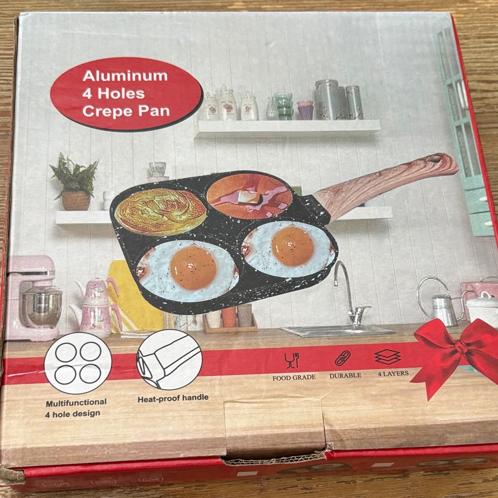 Source Unknown Black 4-Hole Aluminum Crepe Pan with Wooden-Style Handle